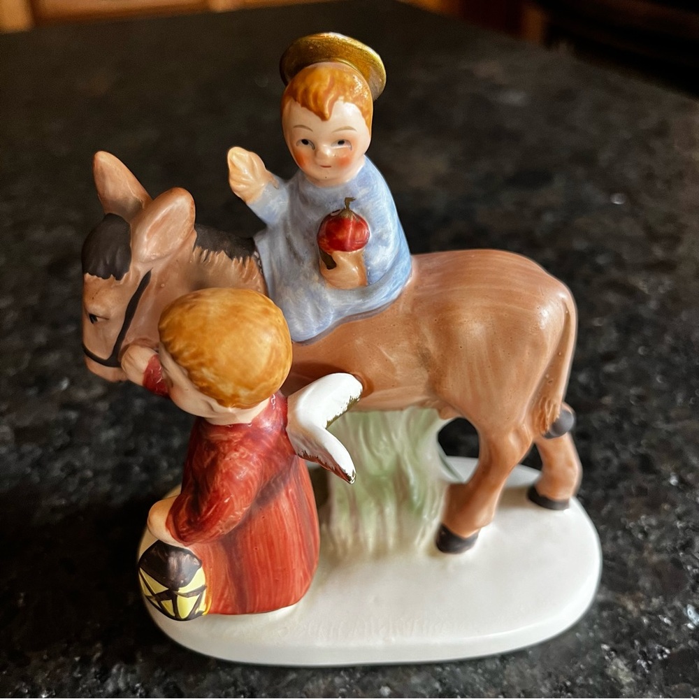 Lefton Angel Children with Donkey Porcelain Figurine #2949